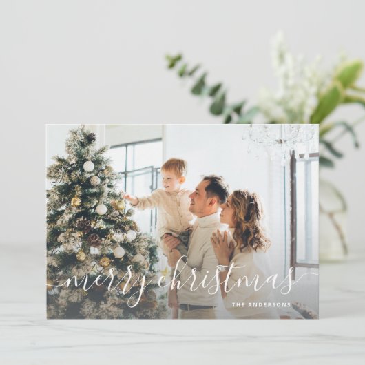 Black Red Buffalo Pset Photo Merry Kerstry Feestdagenkaart (Staand voorkant)