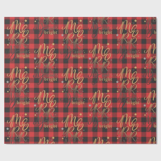 Black Red Buffalo Pset Rustic Merry en Bright Cadeaupapier (Vlak)
