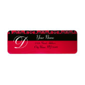 BLACK RED BURGUNDY DAMASK MONOGRAM ETIKET (Voorkant)