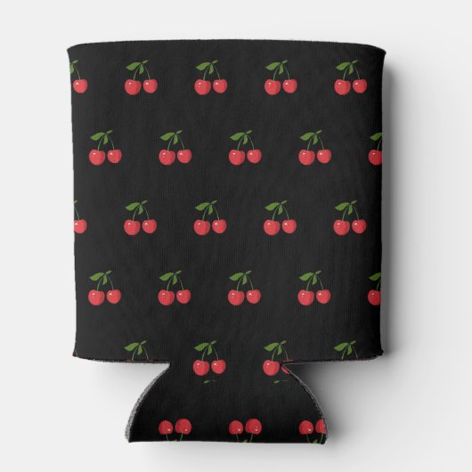 Black & Red Cherry Pattern Fresh Fruit Modern Blikjeskoeler (Achterkant)