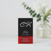 Black Red Chic Monogram Professional Visitekaartje (Staand voorkant)