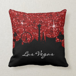 Black & Red Confetti Glitter Las Vegas Skyline Kussen