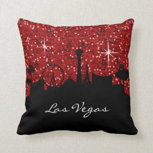 Black & Red Confetti Glitter Las Vegas Skyline Kussen