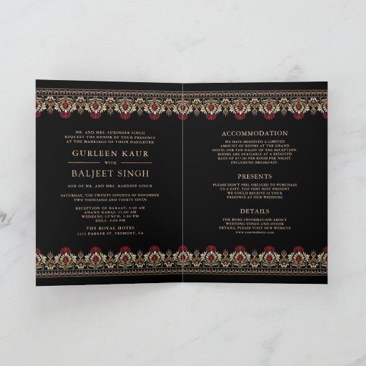 Black Red Cream Ikat All in One Sikh Wedding (Binnen)