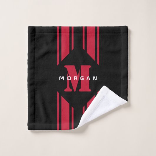 Black Red Custom Monogram Racer Stripe Bad Handdoek (Wasdoekje)
