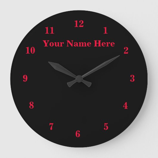 Black Red - Customizable - Add Your Text / Name Grote Klok (Voorkant)