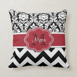 Black Red Damask Chevron, gepersonaliseerd Kussen
