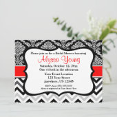 Black Red Damask Chevron Invitation Kaart (Staand voorkant)