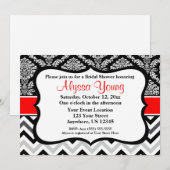 Black Red Damask Chevron Invitation Kaart (Voorkant / Achterkant)