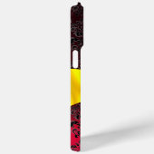 BLACK RED DAMASK MONOGRAM Gold Yellow Ribbon Case-Mate iPhone Case (Achterkant / Rechts)