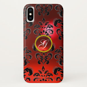 BLACK RED DAMASK RUBY GEMSTONE MONOGRAM iPhone X HOESJE