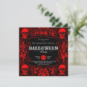 Black Red Damask Skull Custom Halloween Party Kaart (Staand voorkant)