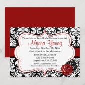 Black Red Damask-uitnodiging Kaart (Voorkant / Achterkant)
