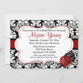 Black Red Damask-uitnodiging Kaart