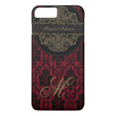 Black Red Damask Victoriaans Lace Monogram M Case-Mate iPhone Case (Achterkant)