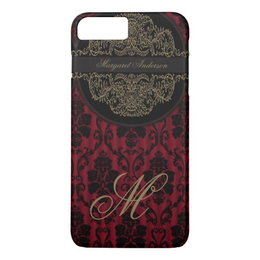 Black Red Damask Victoriaans Lace Monogram M Case-Mate iPhone Case (Achterkant)