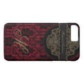 Black Red Damask Victoriaans Lace Monogram M Case-Mate iPhone Case (Achterkant (Horizontaal))