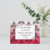 Black Red Damask Wedding Save the Date Briefkaart (Staand voorkant)