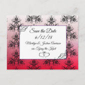 Black Red Damask Wedding Save the Date Briefkaart (Voorkant)