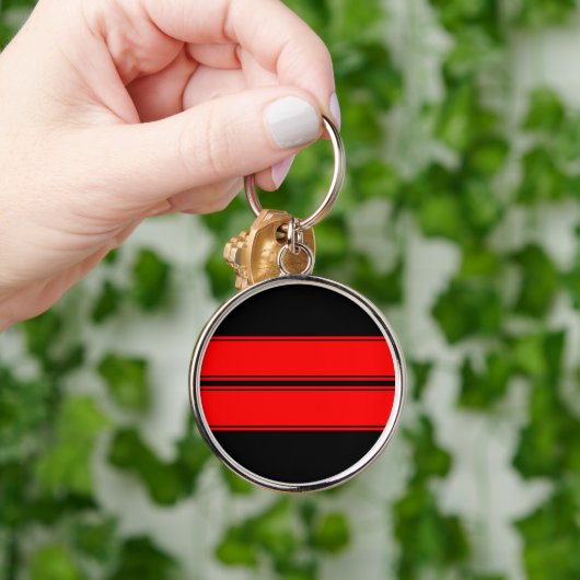 Black Red Dual Racing Stripes Sleutelhanger (Hand)