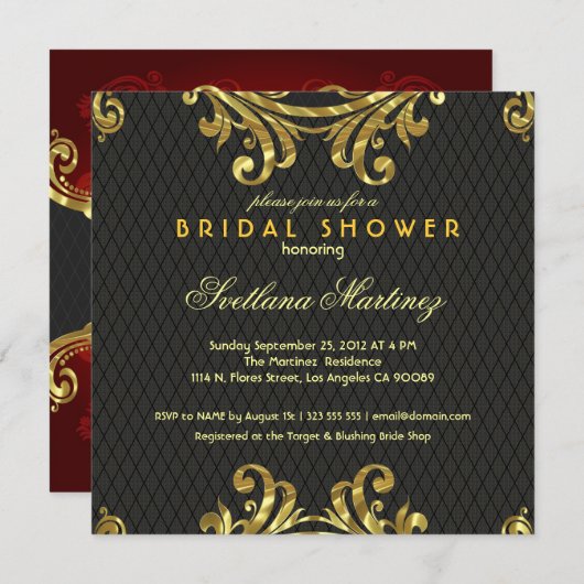 Black Red en Gold Elegant Vrijgezellenfeest nodigt Kaart (Voorkant / Achterkant)