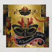 Black Red en Gold Masquerade Party Kaart (Voorkant / Achterkant)