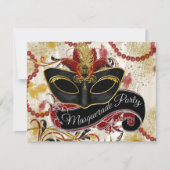 Black Red en Gold Masquerade Party Kaart (Voorkant)