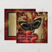 Black Red en Gold Masquerade Party Kaart (Voorkant / Achterkant)