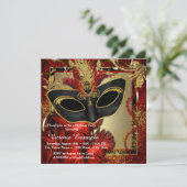 Black Red en Gold Masquerade Party Kaart (Staand voorkant)