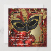 Black Red en Gold Masquerade Party Kaart (Voorkant)
