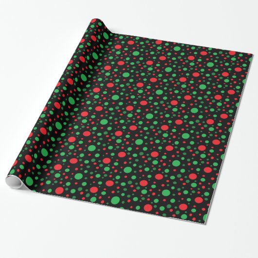 Black Red en Green Kerstpoka Dots Gift Wrap Cadeaupapier (Uitgerold)