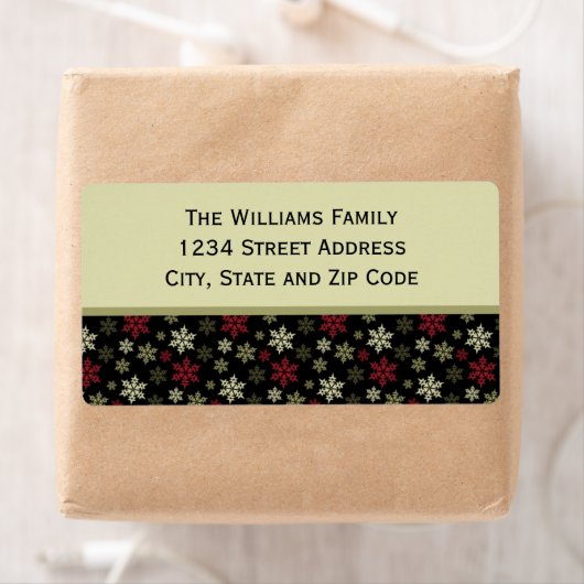 Black Red en Green Snowflake Pattern Etiket (Insitu)