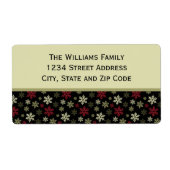 Black Red en Green Snowflake Pattern Etiket (Voorkant)