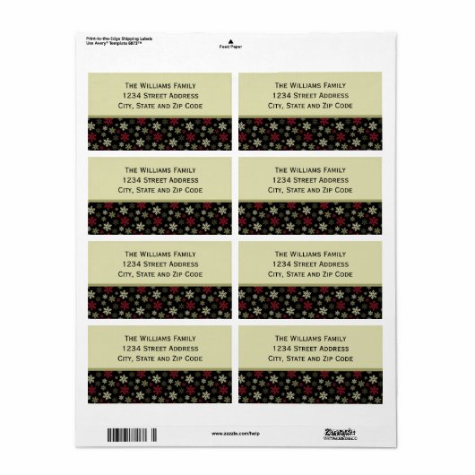 Black Red en Green Snowflake Pattern Etiket (Full Sheet)