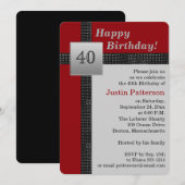 Black, Red en Grey 40th Birthday Invitation Kaart (Voorkant / Achterkant)