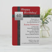 Black, Red en Grey 40th Birthday Invitation Kaart (Staand voorkant)