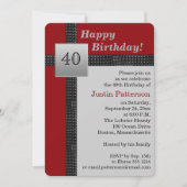 Black, Red en Grey 40th Birthday Invitation Kaart (Voorkant)