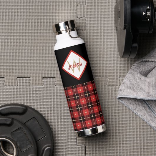 Black Red en Tan Lumberjack Monogrammed Waterfles (Gym)