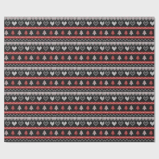 Black Red en White KerstSweater Pattern Cadeaupapier (Vlak)