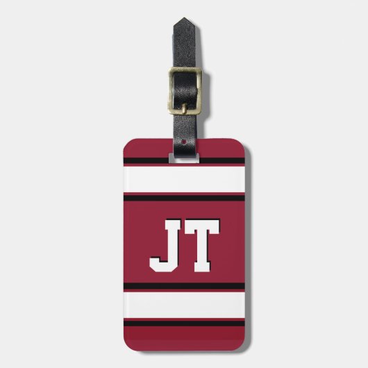 Black Red en White Sports Stripes op maat Bagagelabel (Voorkant verticaal)