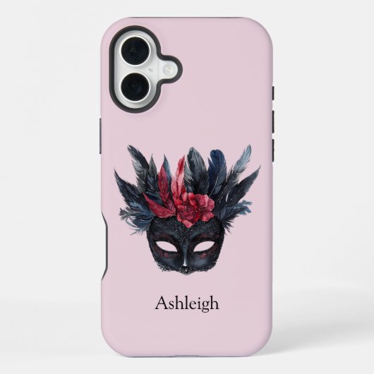 Black Red Feathers Mask iPhone Hoesje (Achterkant)