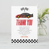 Black Red Flame Racecar Race Auto Verjaardagsfeest Bedankkaart (Staand voorkant)