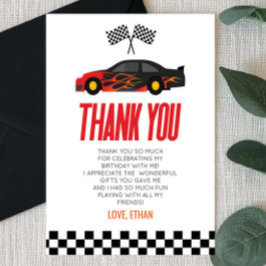 Black Red Flame Racecar Race Auto Verjaardagsfeest Bedankkaart
