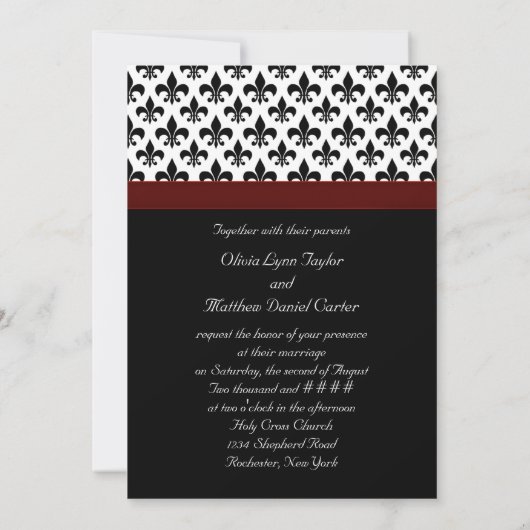 Black Red Fleur De Lis Wedding Kaart (Achterkant)