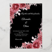 Black & Red Floral Wedding Invitation | Elegant Ro Folie Uitnodiging (Voorkant)