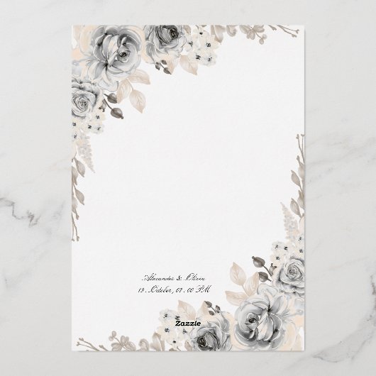 Black & Red Floral Wedding Invitation | Elegant Ro Folie Uitnodiging (Achterkant)