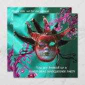 BLACK RED FUCHSIA JESTER MASK Masquerade Ball Kaart (Voorkant / Achterkant)