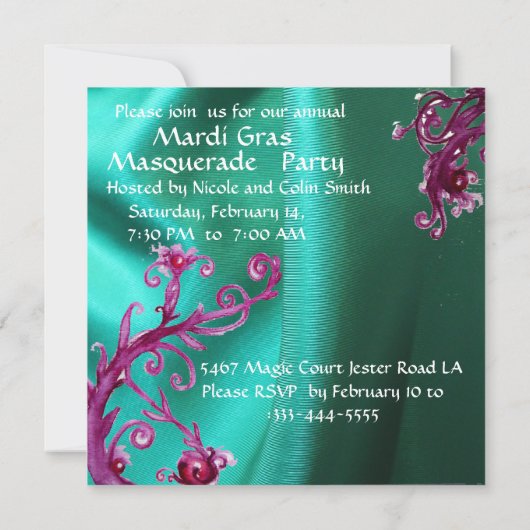 BLACK RED FUCHSIA JESTER MASK Masquerade Ball Kaart (Achterkant)