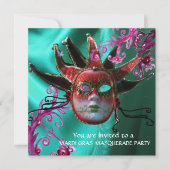 BLACK RED FUCHSIA JESTER MASK Masquerade Ball Kaart (Voorkant)