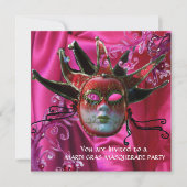 BLACK RED FUCHSIA JESTER MASK, Masquerade Ball Kaart (Voorkant)